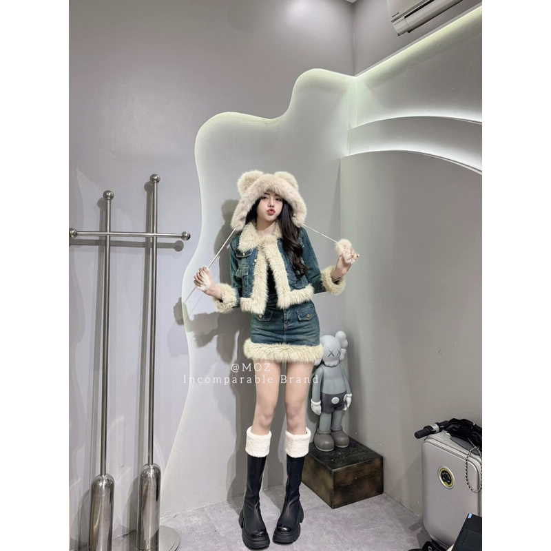 Set denim lông