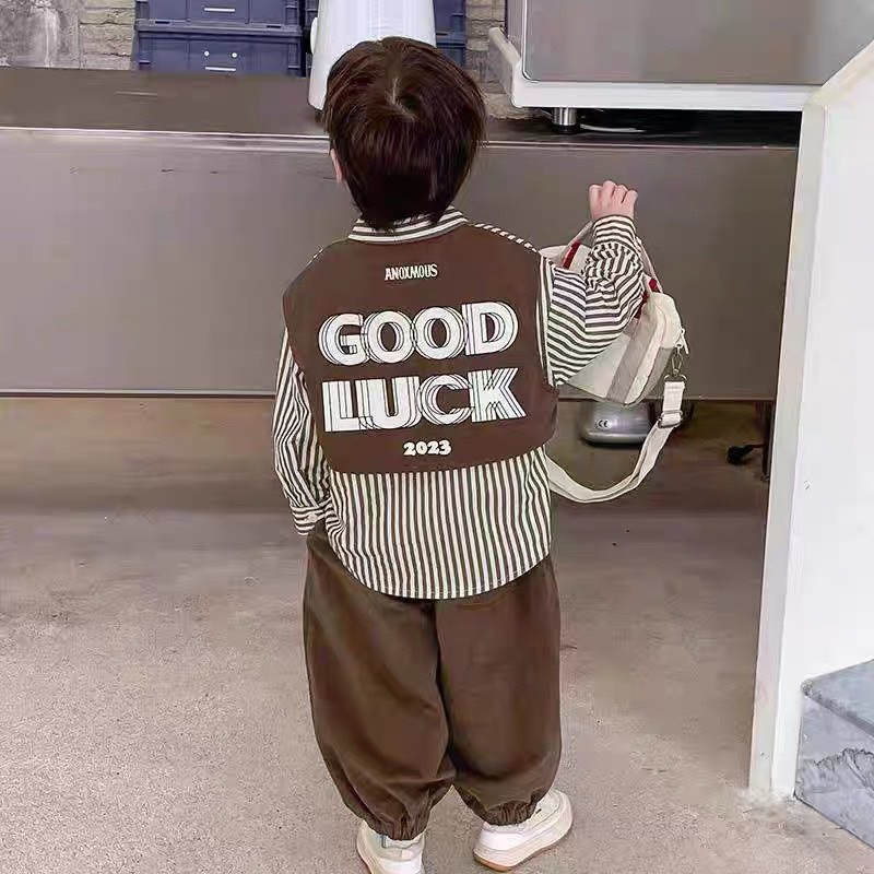 Bộ sơ mi kẻ nâu goodluck bé trai