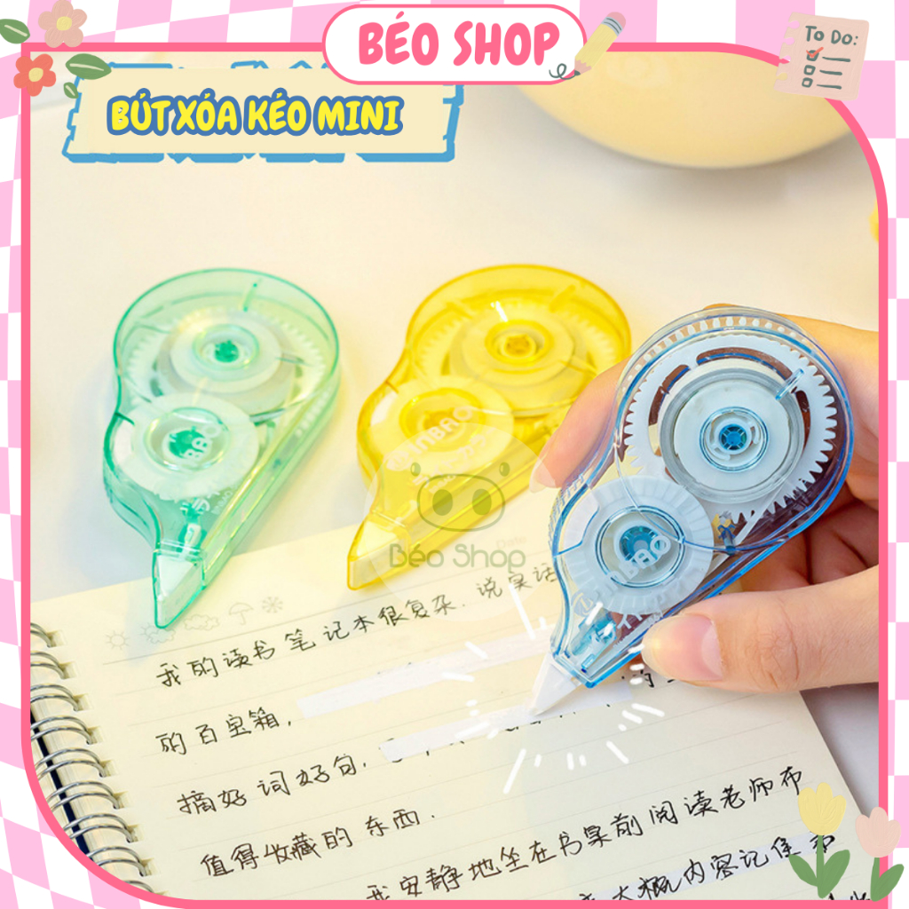 Bút xóa kéo mini Béo shop băng xóa giấy vỏ trong suốt phong cách basic tối giản