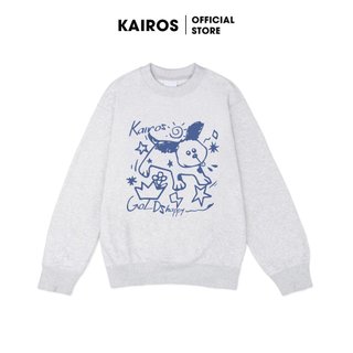 Áo sweater xám Kairos form rộng tay bồng chất nỉ lót bông mềm mại co dãn 2 chiều mẫu chó Golds Happy