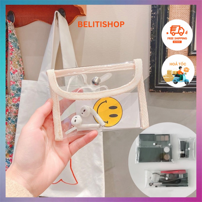 Ví mini trong suốt PVC nhỏ xinh nút bấm đựng thẻ/tiền xu/tai nghe thời trang phong cách Hàn Quốc