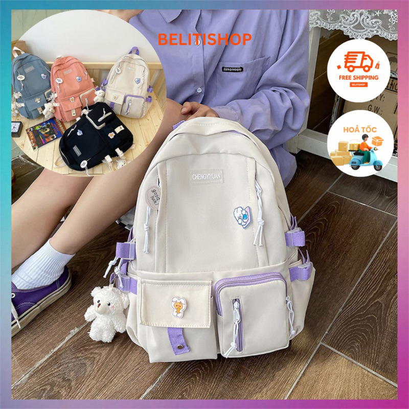 Balo unisex đi học nam nữ Balo thời trang Ulzzang Hàn Quốc cá tính dễ thương chống nước đầy đủ phụ kiện Beliti cao cấp