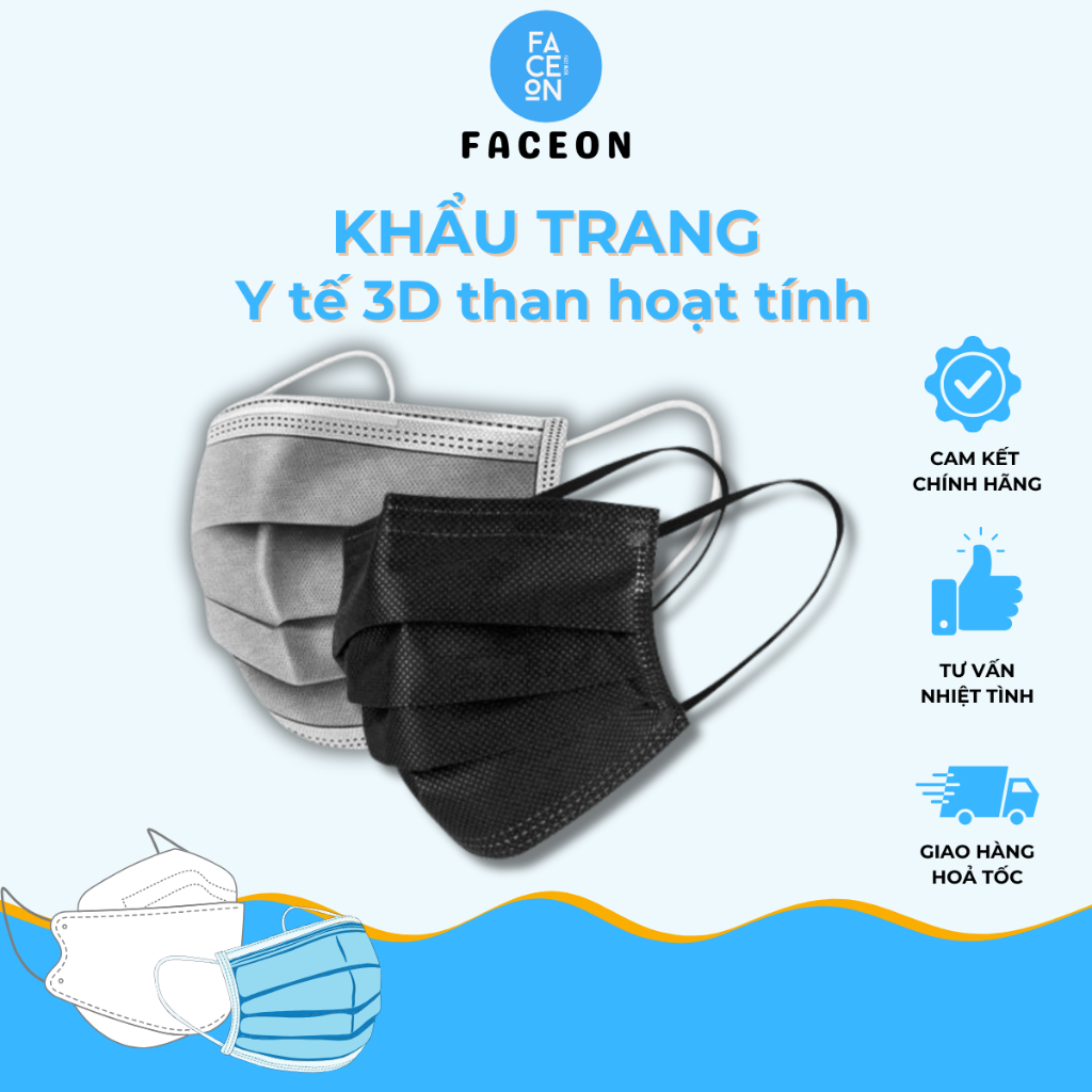 Khẩu Trang Y Tế 3D Faceon chống tia Uv - Khẩu Trang 3d Che Nắng Ngăn Vi Khuẩn  - Khẩu Trang Than Hoạt Tính kháng Bụi