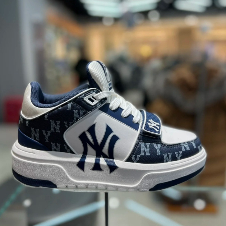 Full Box Giày Thể Thao 𝐌𝐋𝐁 Nam Nữ Quai Dán Chữ NY Màu Đen Basic New York Yankees, Chunky NY Cao Cổ Quai Dán Đen Trắng