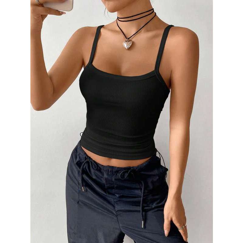 Áo Nữ Hai Dây Nhiễn, Dáng Dài - JUNE.SG Áo form dài basic Áo croptop form dài D067