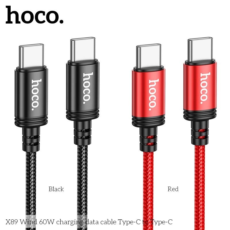 Cáp sạc Hoco X89 Type-C to Type-C sạc nhanh chính hãng cho dòng ĐT SamsungS/IP15/Xiaomi dây dù bện dài 1M