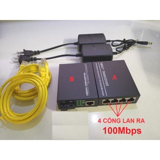Bộ thiết bị chuyển đổi quang điện 1 sợi media converter 1 quang 4 lan 100mbps và 1000mbps
