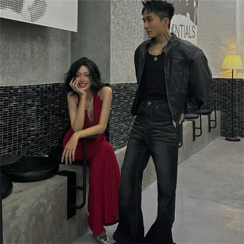 Đầm cổ đổ phối dây hở ngực gợi cảm ôm body dáng dài hở buộc dây lưng đơn sắc tôn dáng phong cách quyến rũ cổ điển