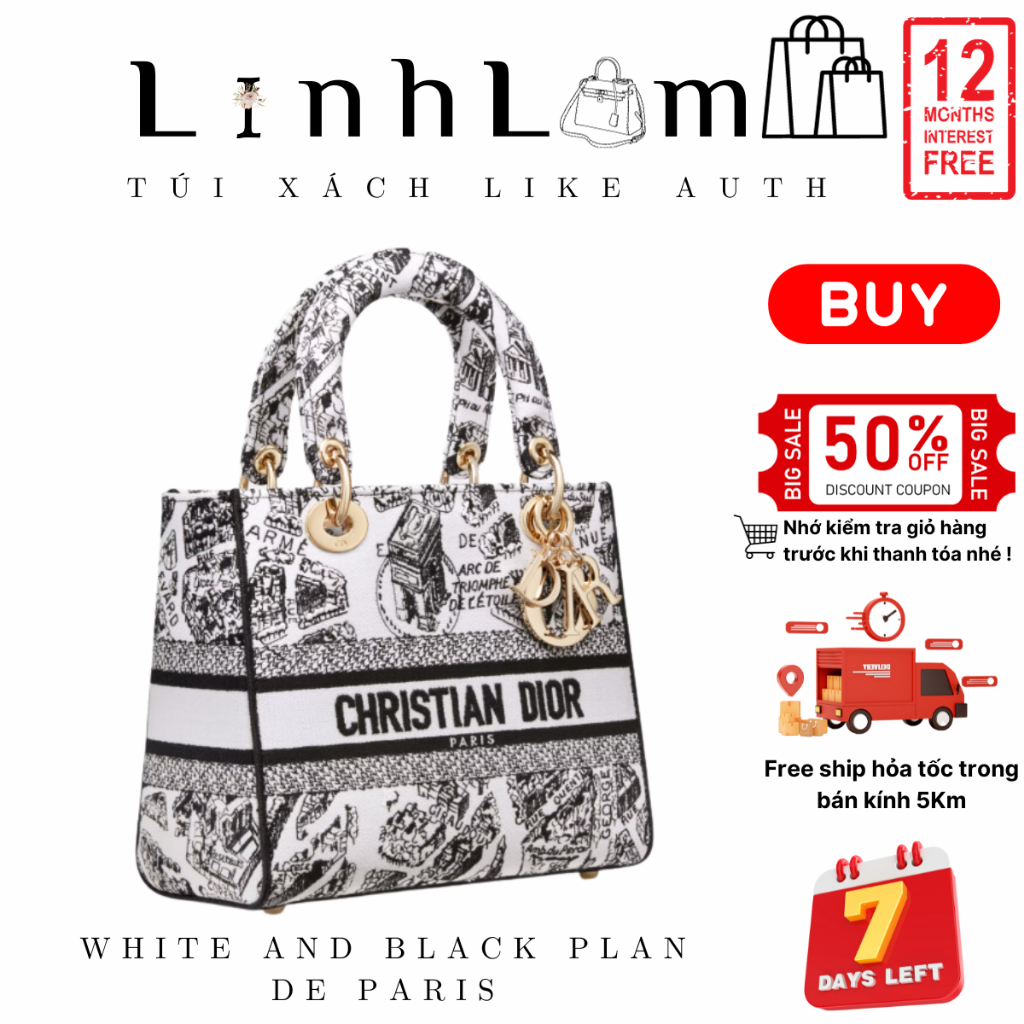 Túi xách nữ Dio Lady D_lite Street,Sz 18-24,form cứng chuẩn auth, họa tiết đường phố Paris cực trending, Bảo Hành 12th
