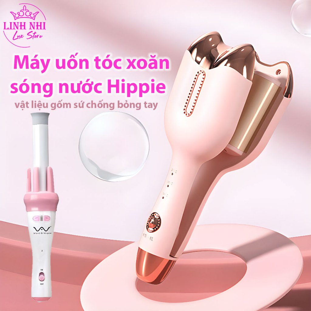 Máy làm tóc, máy uốn tóc xoăn sóng nước Hippie size, vật liệu gốm sứ chống bỏng tay, Uốn Tóc Xoăn Vivid 360 - Linh Nhi L