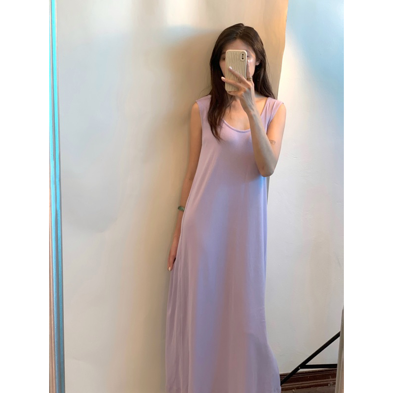 ✿𝙇𝙞𝙡𝙖𝙘 𝙙𝙧𝙚𝙨𝙨✿ Váy thun cổ rộng dáng suông tím pastel PAAES