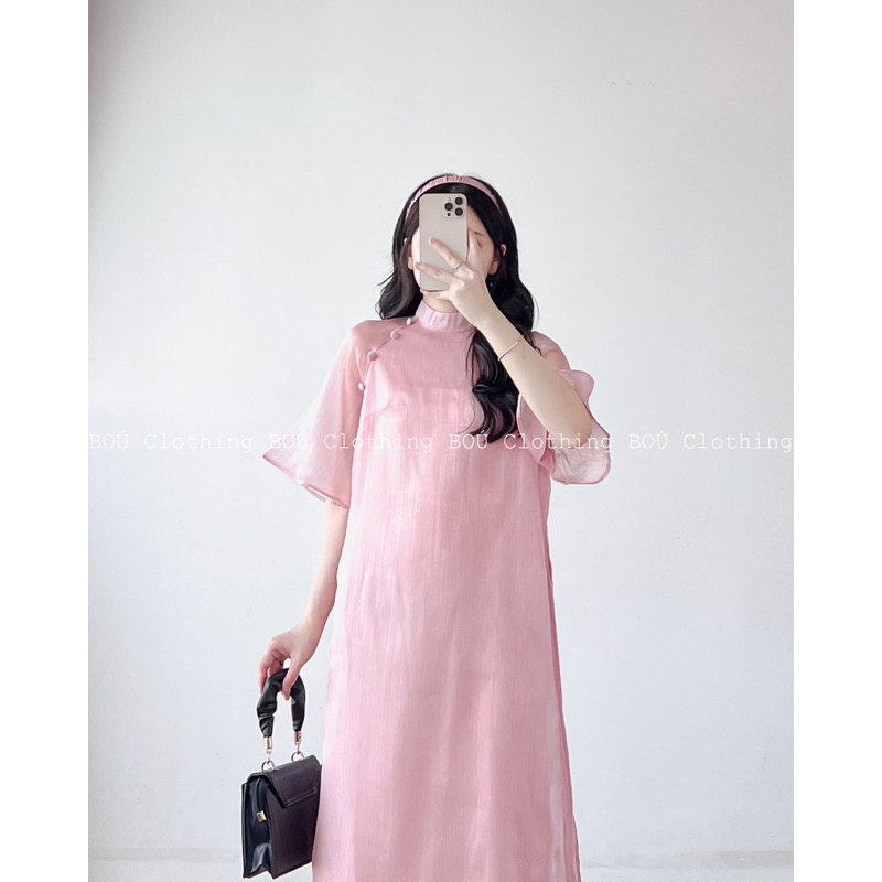 Set áo dài cách tân khuy bọc tặng cài tóc xinh xắn BOÚ Clothing