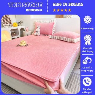  Bộ ga gối nỉ nhung dập vân hoa hồng thiết kế tinh tế sang trọng  Ga giường vỏ gối đính bèo chất liệu mềm mại ấm áp 