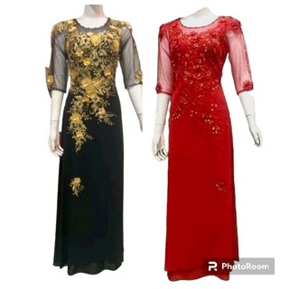 Áo dài nữ tằm ý bà sui cho mẹ, Đầm dạ hội trung niên dự tiệc dáng áo dài sang trọng vải tằm ý cao cấp