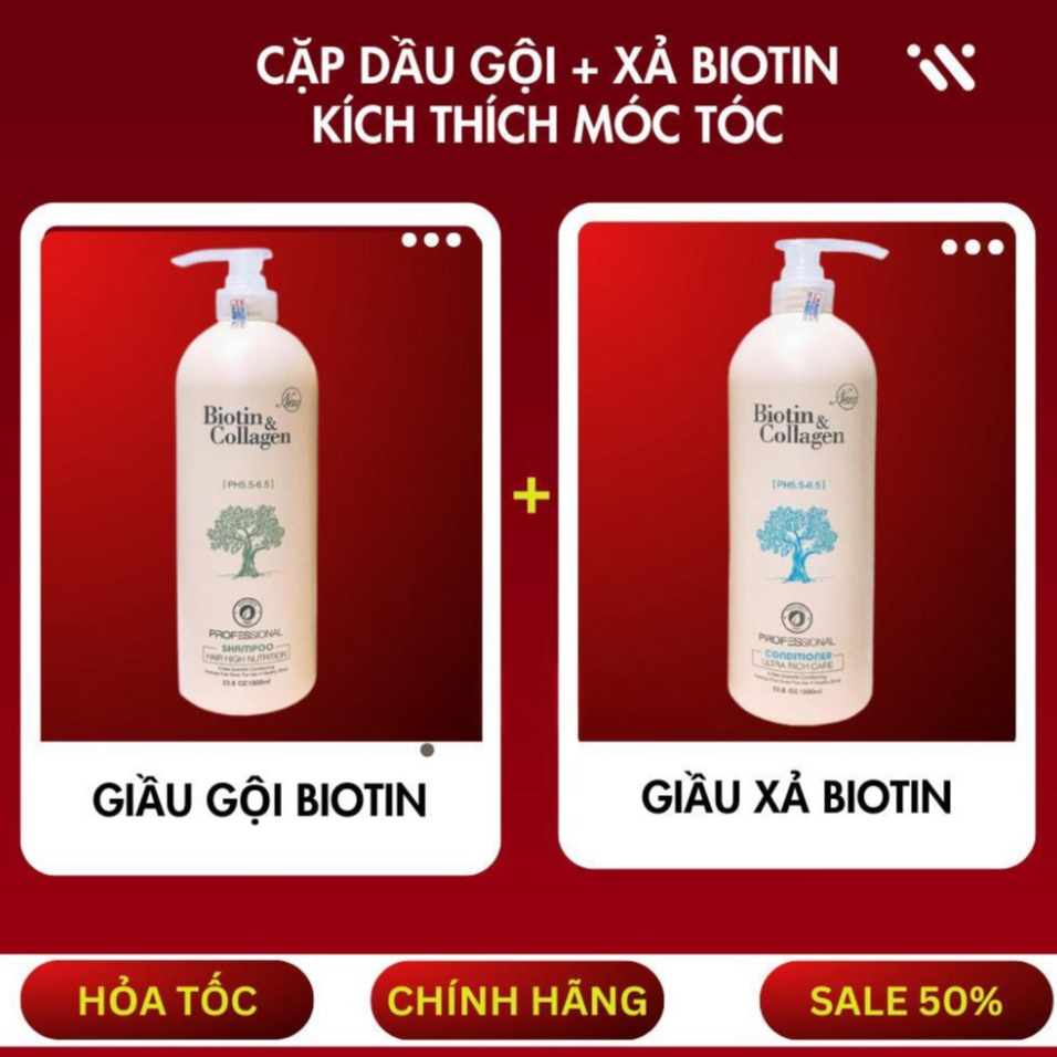 Dầu Gội Xả Biotin Collagen Chống Rụng Kích Thích Mọc Tóc Siêu Mềm Mượt