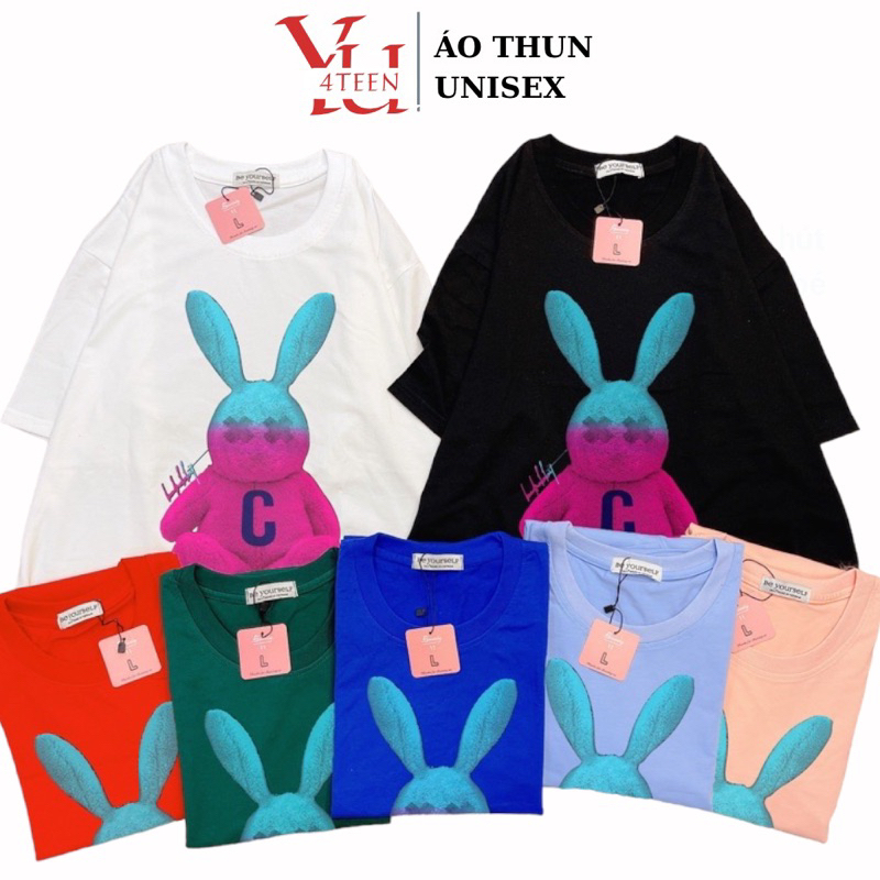 Áo Thun PHÔNG NAM NỮ Tay Ngắn UNISEX in Decal THỎ HỒNG XANH HOT - Hình chụp thật (Đủ size M-L-XL-XXL)
