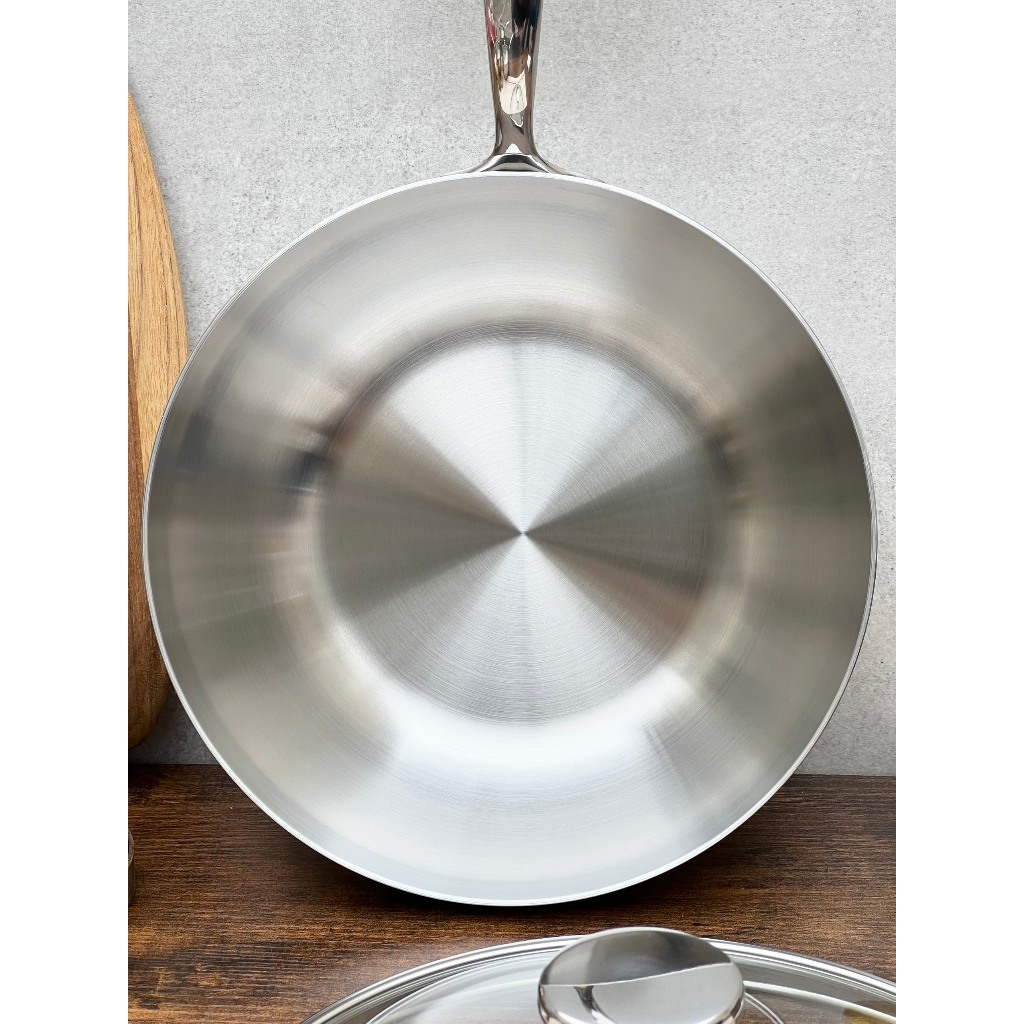 Chảo inox nguyên khối Chảo đáy từ inox Kaiyo kèm vung kính size 16 18 20 24cm - Thương hiệu Nhật