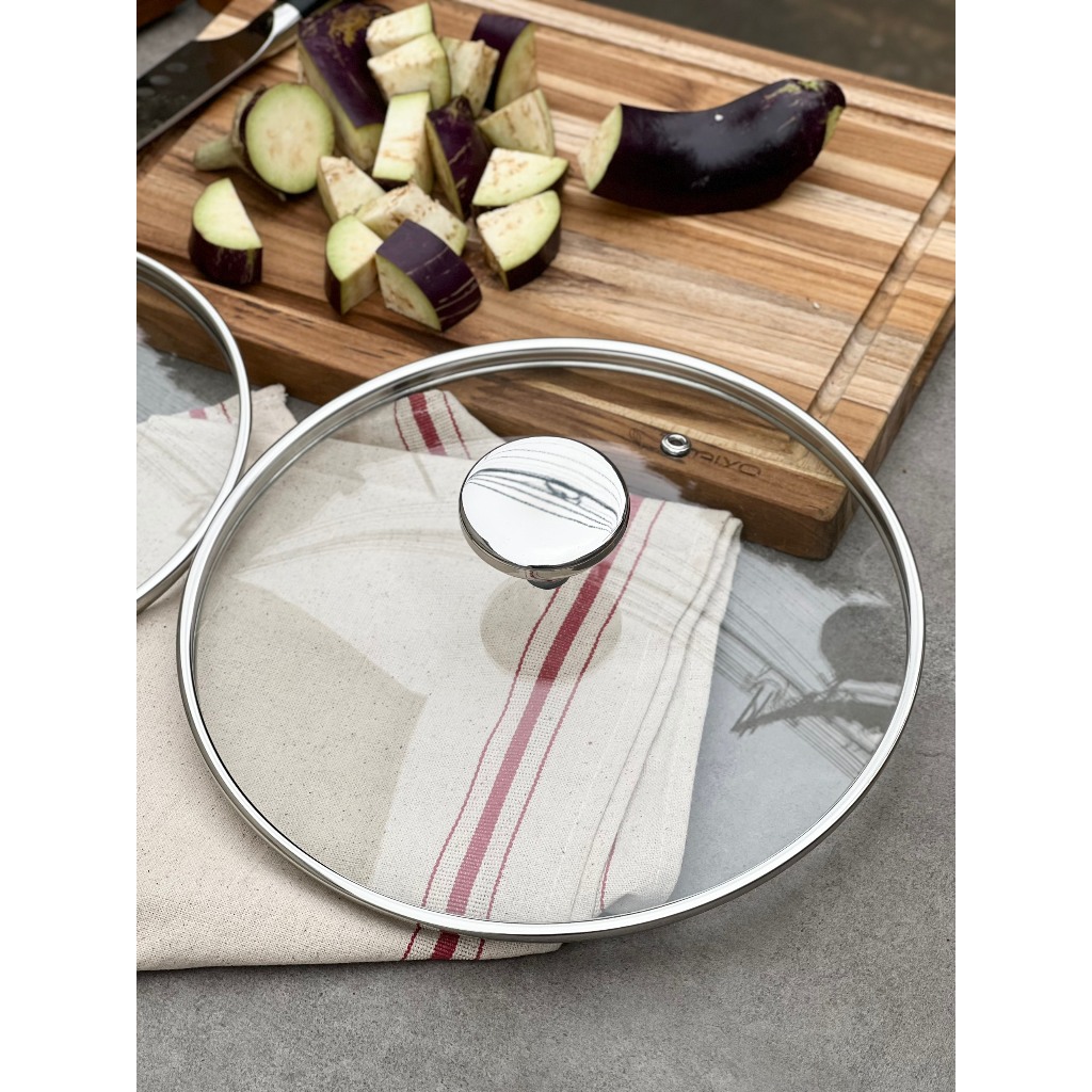 Chảo inox nguyên khối Chảo đáy từ inox Kaiyo kèm vung kính size 16 18 20 24cm - Thương hiệu Nhật