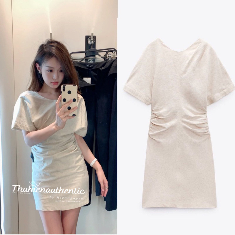Váy body dáng ngắn vải linen dày dặn dây lưng màu be mặn mã code: 4661/325 ZARA chính hãng(kèm ảnh thật)