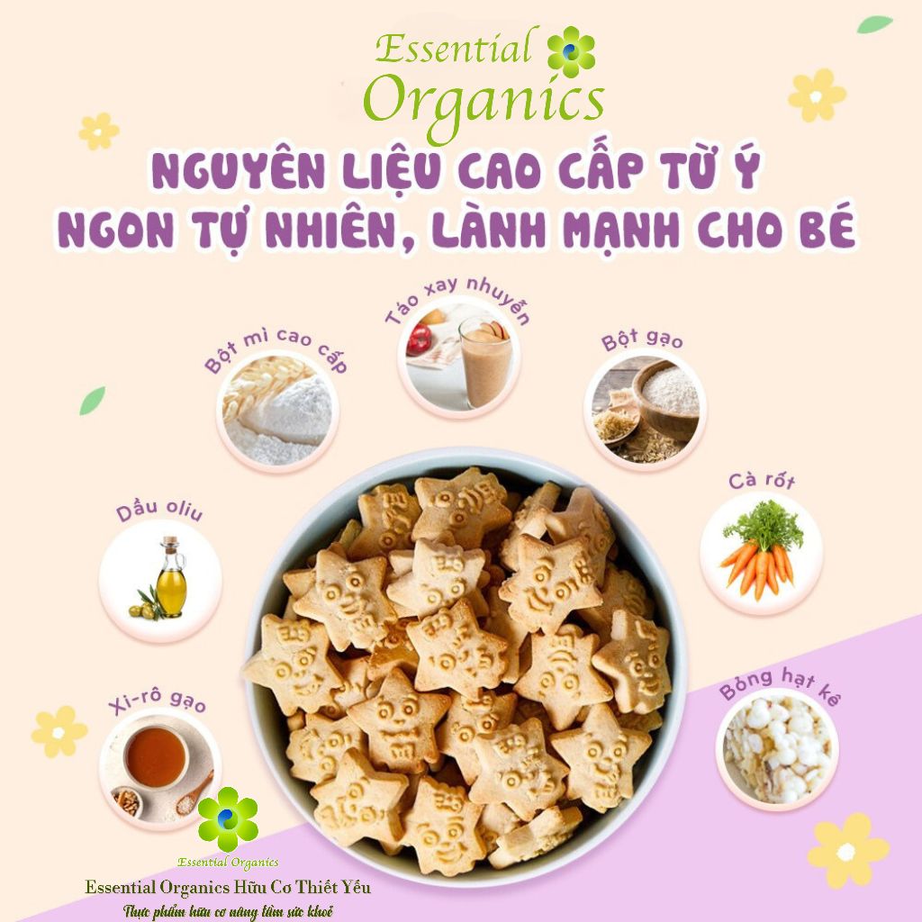 Bánh quy hạt kê, bánh quy táo cà rốt hữu cơ Sottolestelle 250g, bánh quy hữu cơ organic, bánh ăn dặm cho bé