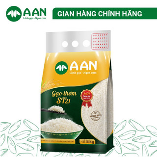 Gạo Thơm ST21 A AN Túi 5Kg - Đặc sản Sóc Trăng - Thơm hoa lài nhẹ, cơm ngọt, rất dẻo, để nguội vẫn mềm