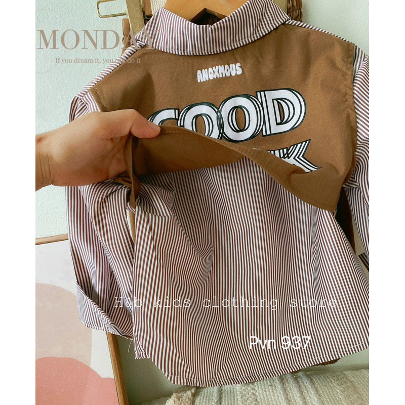 Bộ sơ mi kẻ nâu goodluck bé trai