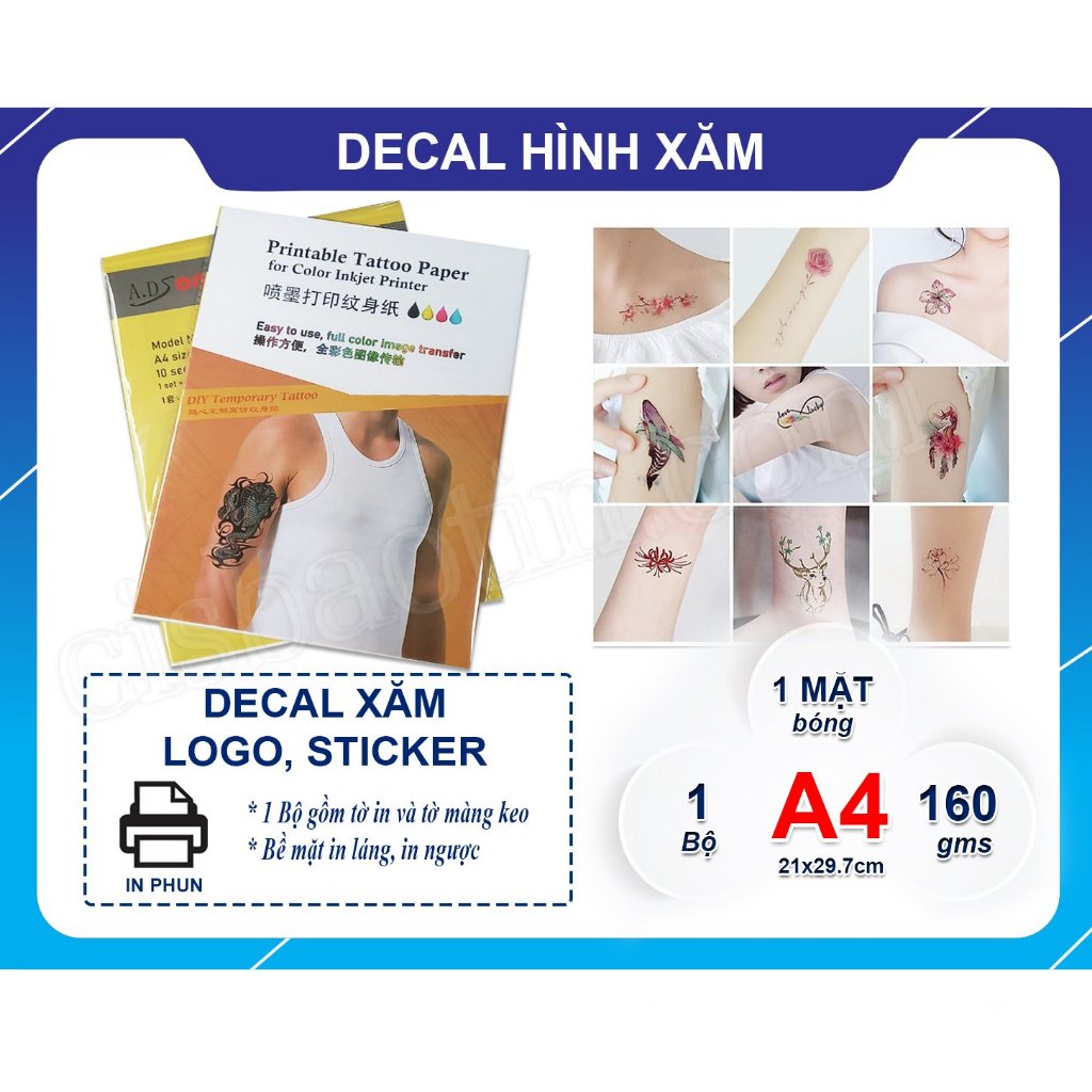 Decal Hình Xăm - Tattoo Inkjet Sticker - Khổ A4