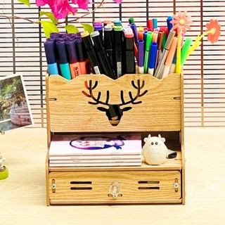 Kệ bút để bàn, kệ hồ sơ dụng cụ văn phòng đa năng bằng gỗ HV12 - Tặng kèm 1 kệ để điện thoại