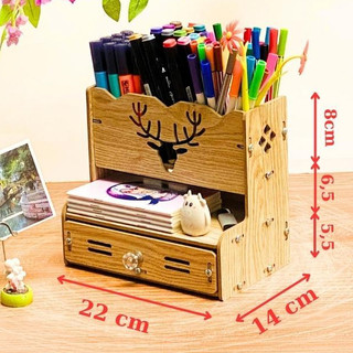 Hộp bút để bàn, để hồ sơ dụng cụ văn phòng, hộp cắp viết HV12 đa năng bằng gỗ