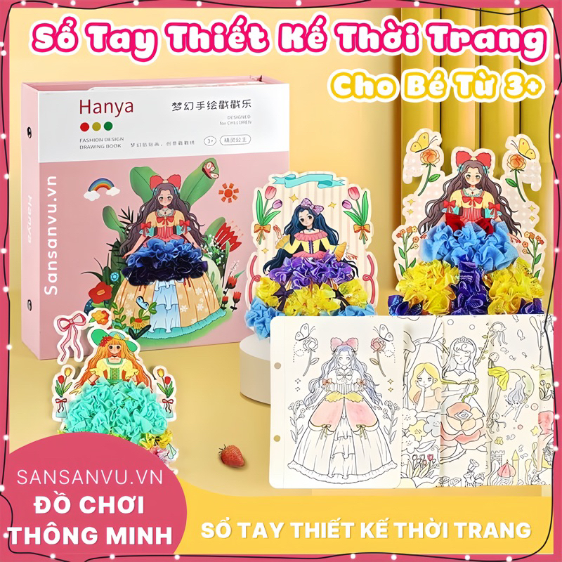 Sổ tay thiết kế thời trang, Đồ chơi sticker dán thay đổi hình công chúa Fashion Design Drawing Book cho bé