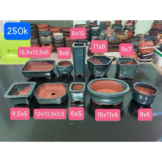  Lô 10 chậu bonsai mini gốm Bát Tràng men xanh hỏa biến 