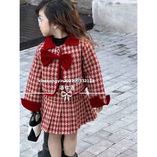 Set dạ kẻ đỏ QCCC cho bé gái diện noel tết