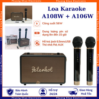 Loa Bluetooth karaoke PeterHot A108W - A106W Tặng kèm 2 mic hát không dây cực hay bass cực mạnh - bảo hành 12 Tháng