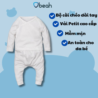 Bộ dài tay cài chéo cho bé sơ sinh Obeah. Bộ cài chéo petit mềm mịn co dãn 4c bé sơ sinh