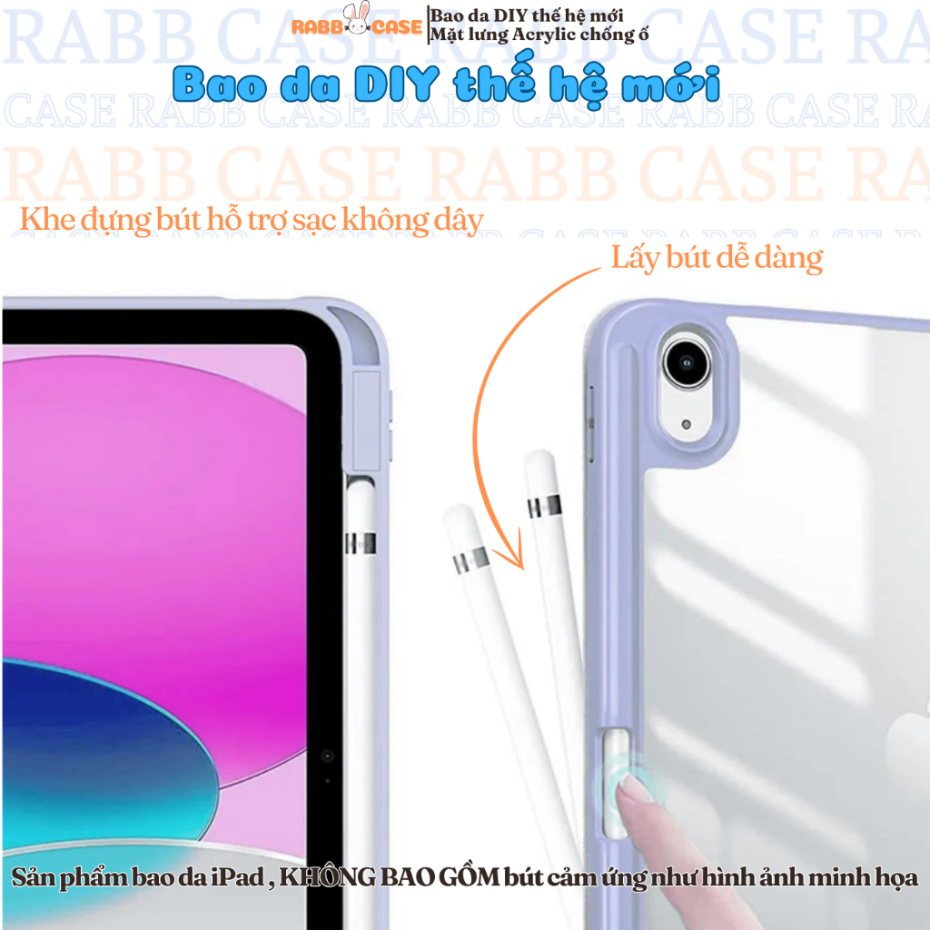 Bao da iPad DIY 2.0 thế hệ mới mặt lưng Acrylic trong suốt, chống ố gen 5/6/7/8/9/10, Air 1/2/4/5, Pro 11 inch, Pro 12.9