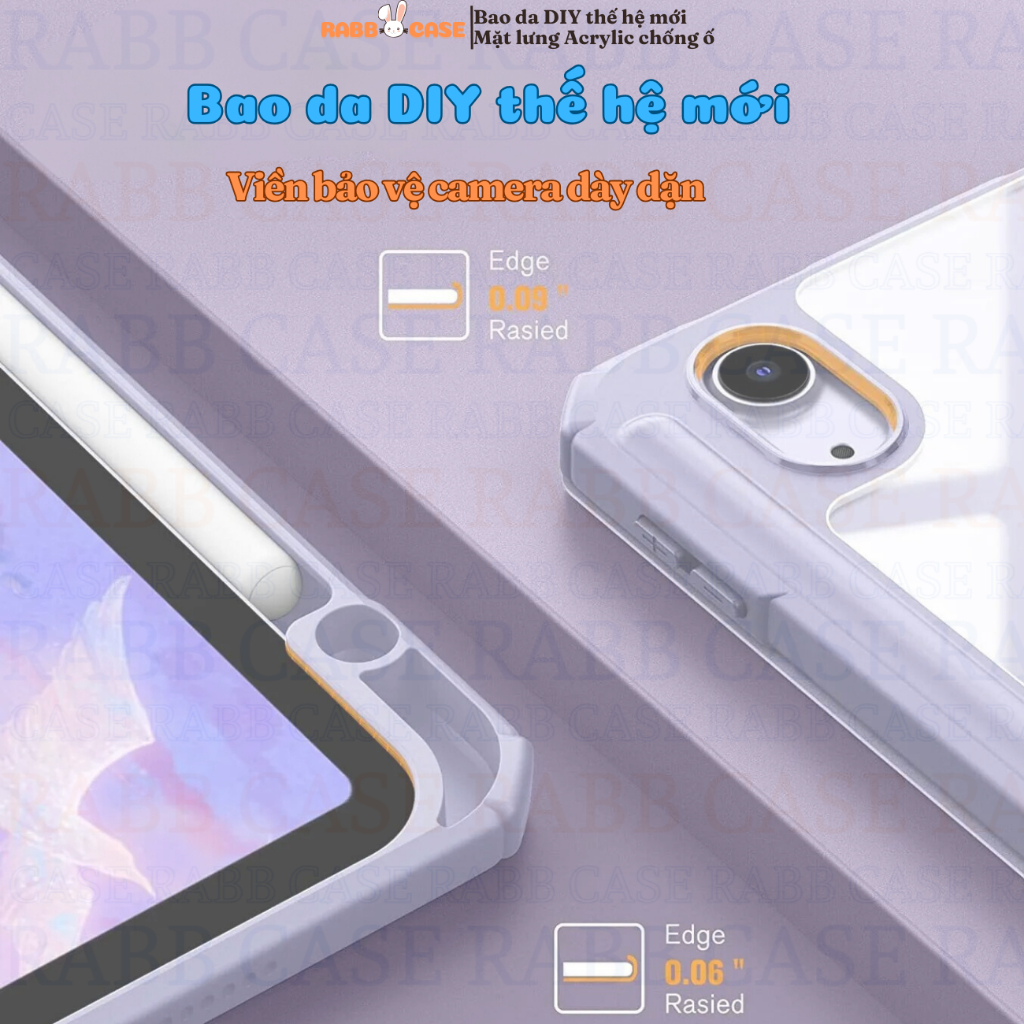 Bao da iPad DIY 2.0 thế hệ mới mặt lưng Acrylic trong suốt, chống ố gen 5/6/7/8/9/10, Air 1/2/4/5, Pro 11 inch, Pro 12.9