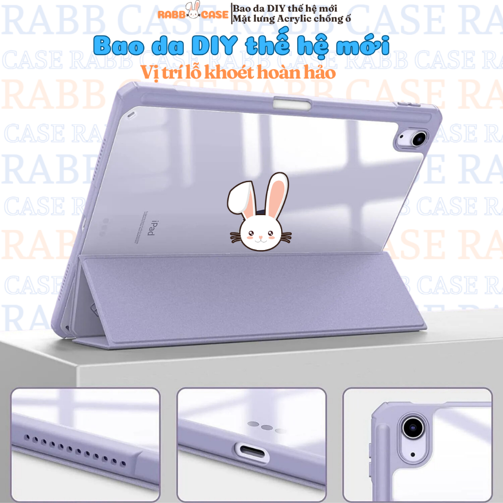 Bao da iPad DIY 2.0 thế hệ mới mặt lưng Acrylic trong suốt, chống ố gen 5/6/7/8/9/10, Air 1/2/4/5, Pro 11 inch, Pro 12.9