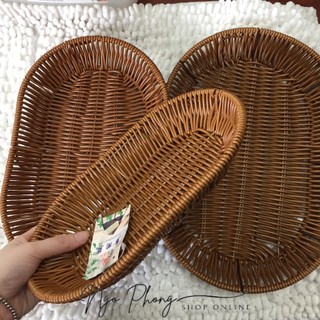 Rổ/Giỏ giả mây hình bầu dục/ Oval đựng đồ - Rổ giả mây đựng mỹ phẩm để bàn, decor chụp ảnh sản phẩm