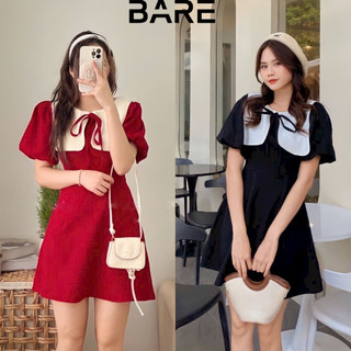 BARE_Đầm nữ thủy thủ bánh bèo phối cổ nhún tiểu thư dễ thương, Đầm babydoll dự tiệc ulzzang hàn quốc- D05