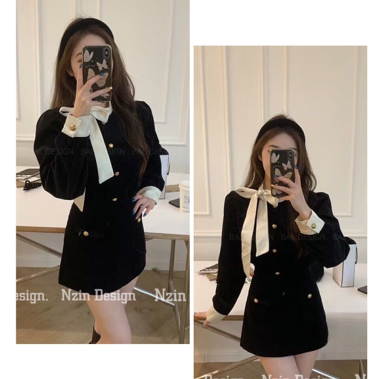 Set nhung cổ nơ lệch siu hot HN689