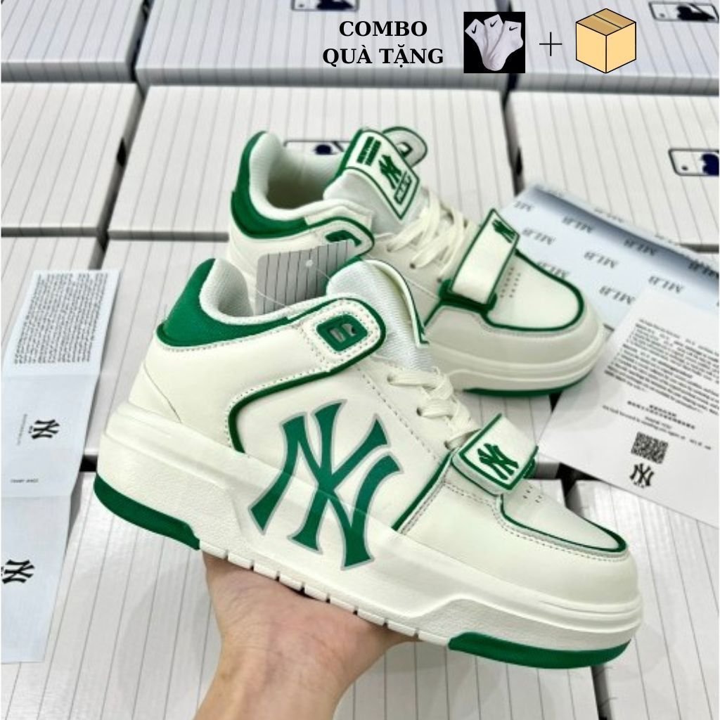 Giày MLB Chunky Nam Nữ Cao Cấp, Giầy NY Đen, NY Xanh, NY Trắng, B Kem, B Xanh Độn Đế Tăng Chiều Cao Full Phụ Kiện
