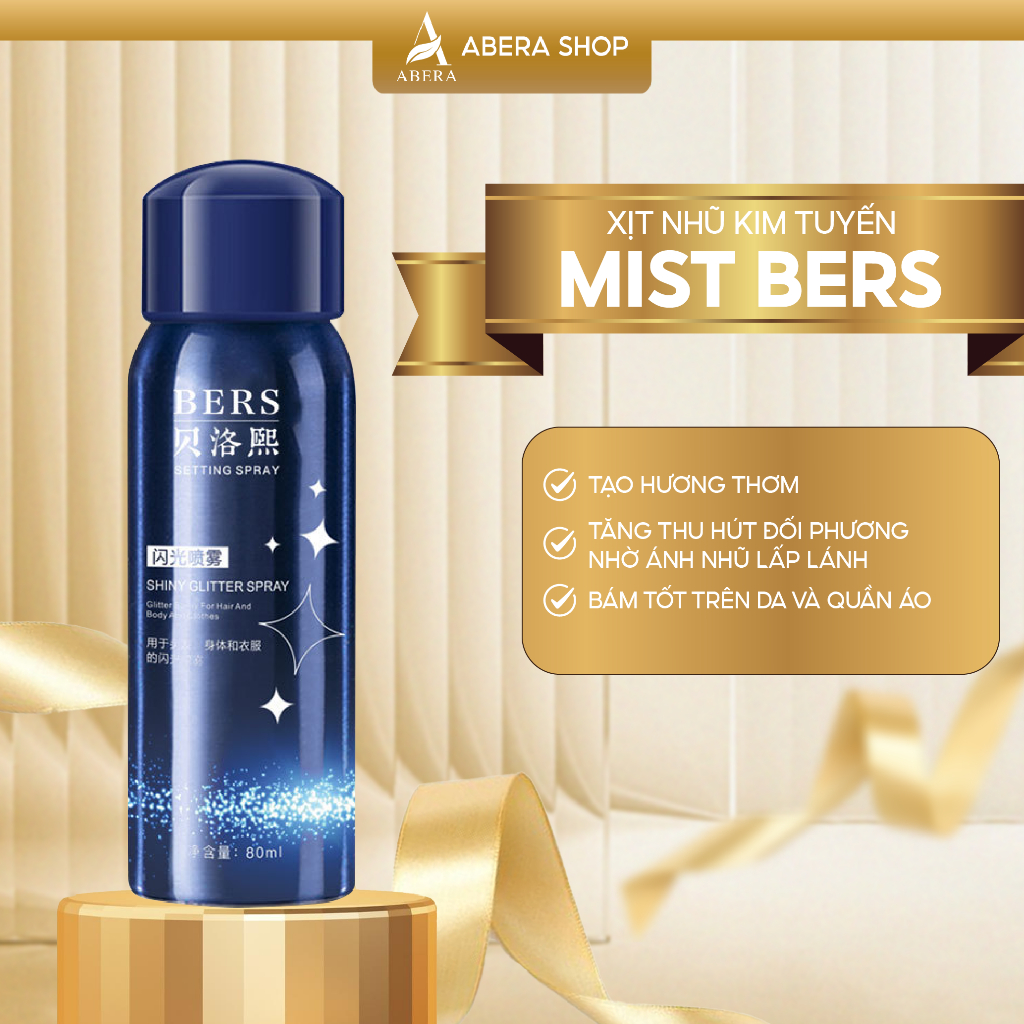 Xịt nhũ kim tuyến body mist Bers, xịt thơm lấp lánh, bắt sáng hương nước hoa, xịt body tạo ấn tượng quyến rũ