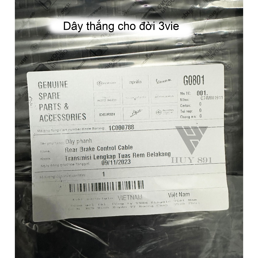 Dây thắng sau hàng chính hãng Piaggio dành cho Vespa Sprint, Primavera Iget 3vie