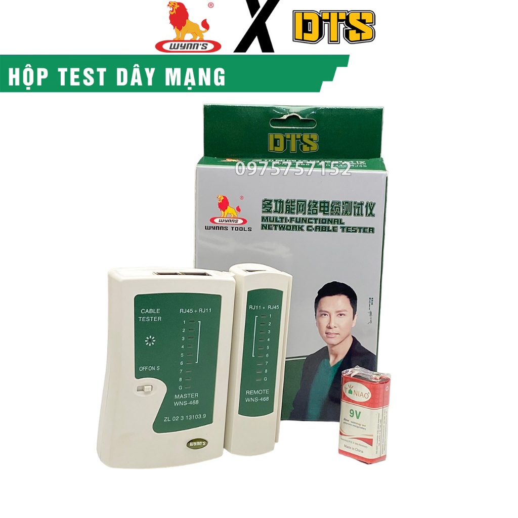 Bộ kiểm tra cáp mạng WYNN'S | Hộp test dây mạng Ethernet Cat5e/UTP Cat6 đa năng RJ11 RJ45 hiển thị đèn LED WNS-468