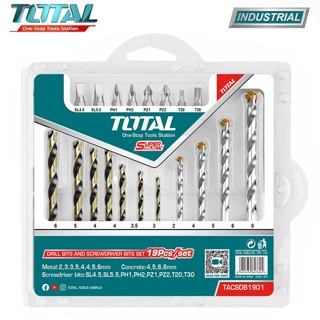 Bộ 19 mũi khoan kim loại, bê tông và mũi bắt vít TOTAL TACSDB1901