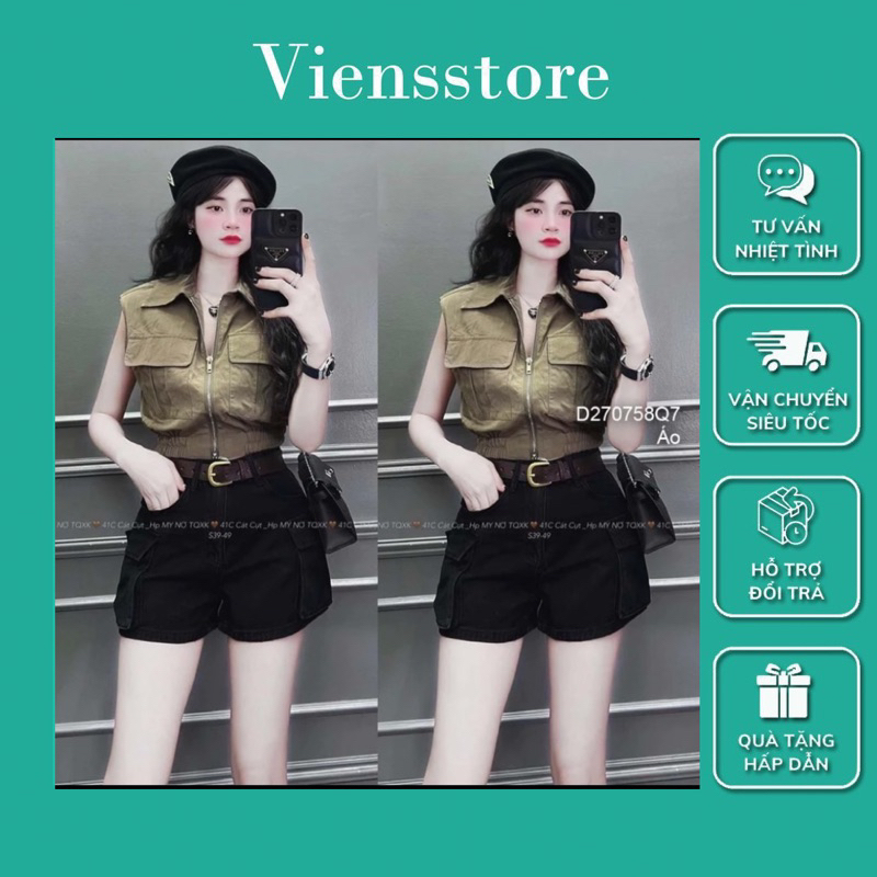 Áo sơ mi sát nách croptop khóa kéo sang trọng VIENS STORE