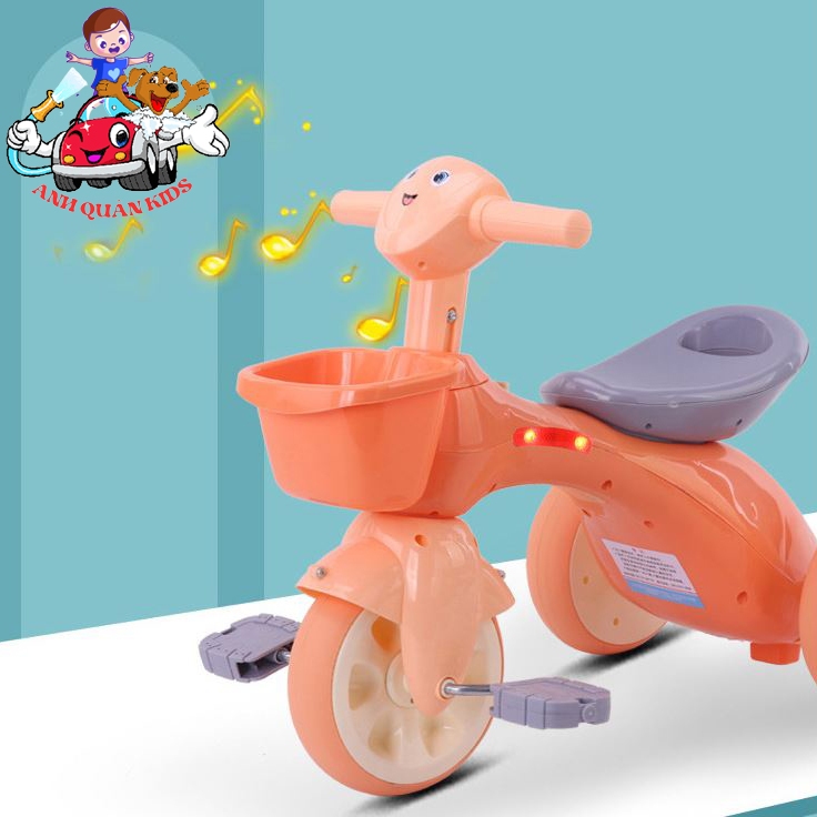 Xe ba bánh chòi chân cho bé có giỏ có nhạc đèn hàng cao cấp đáng yêu Anh Quân Kids