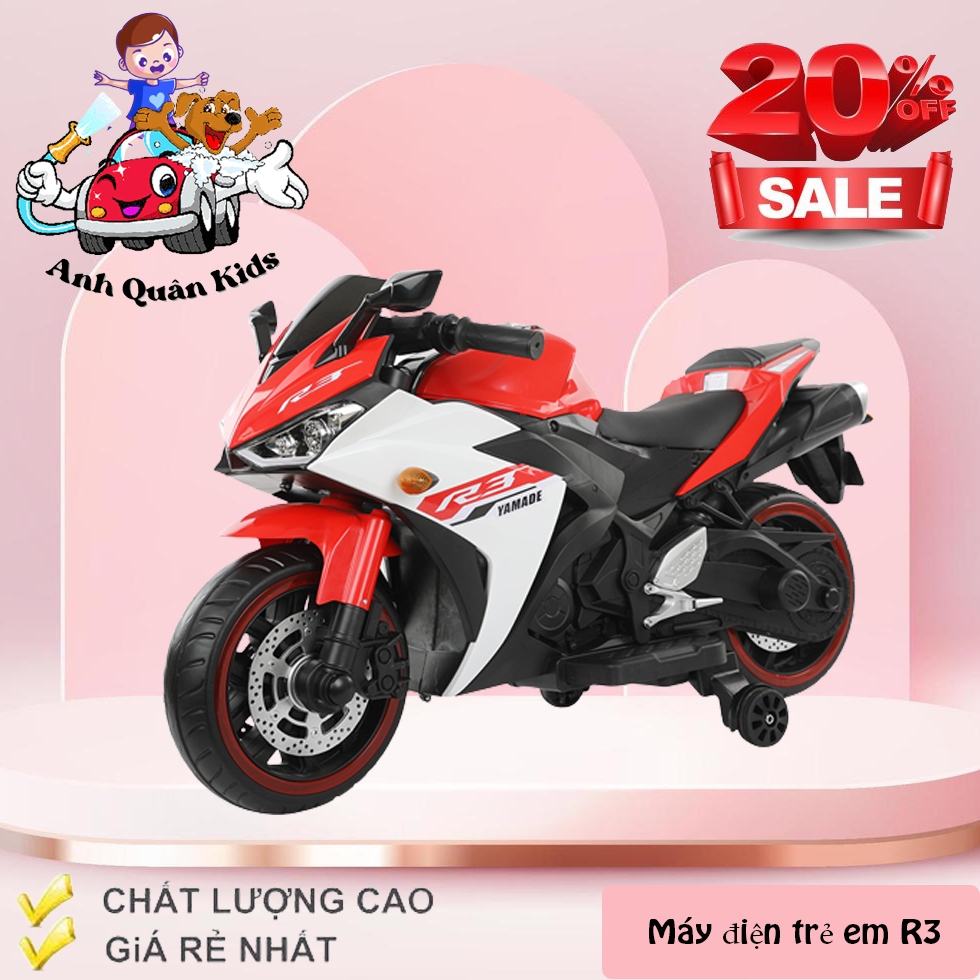 Xe máy điện cho bé - Xe máy điện trẻ em R3 N-888 sử dụng chân ga đa chức năng (3-10 tuổi) Anh Quân Kids