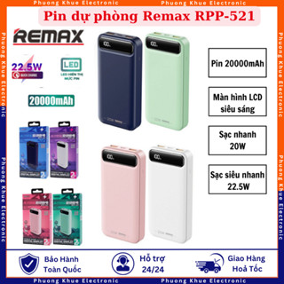 Pin dự phòng 20000mAh Remax RPP-521- Củ sạc đảo chiều có màn hình LCD hiển thị % pin, độ bền cao, sạc 1 lúc 3 thiết bị