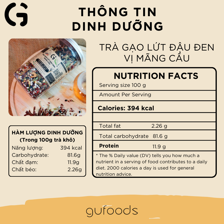 Trà gạo lứt đậu đen GUfoods (200g/500g) - Vị Mãng cầu - Thanh nhiệt, Mát gan, Cải thiện giấc ngủ